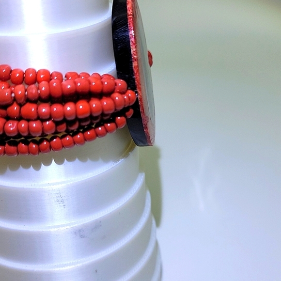 Abalone Red Sponge Coral Seed Beaded Stretch Bracelet Beads Petite - Picture 5 of 8